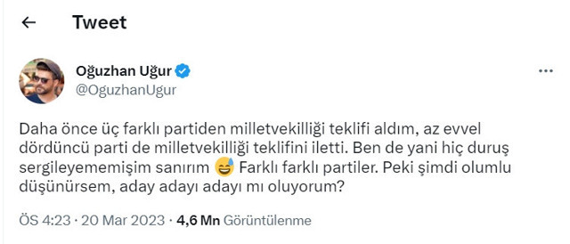Oğuzhan Uğur Milletvekili mi oluyor? Aldığı teklifi açıkladı: O çağrıya 'tövbeler olsun' diye karşılık verdi! - Resim: 1