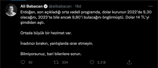 Ali Babacan dolar üzerinden Erdoğan'a yüklendi! Hani dolar seneye 9.30 olacaktı? - Resim: 0