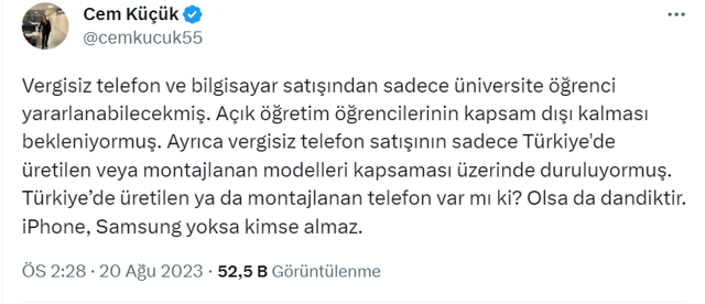 Cem Küçük 'vergisiz telefon'u beğenmedi! Olsa olsa dandiktir kimse almaz! - Resim: 0
