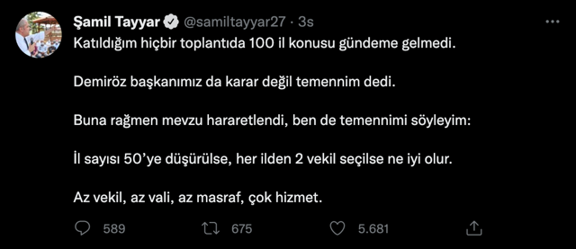 Şamil Tayyar açıkladı! Türkiye'nin il sayısı 100'e mi çıkacak? İl sayısı 50'ye düşse ne iyi olur - Resim: 0