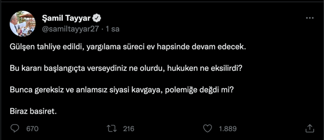 Şamil Tayyar o hakim ve savcılara sordu: Gülşen'i tutukladığınıza değdi mi? - Resim: 1