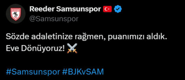 Samsunspor'dan Beşiktaş maçı sonrası hakeme tepki! - Resim: 0
