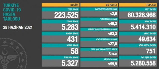 Türkiye 29 Haziran 2021 koronavirüs vaka ve ölü sayısı! Sağlık Bakanlığı Covid-19 tablosu - Resim: 1