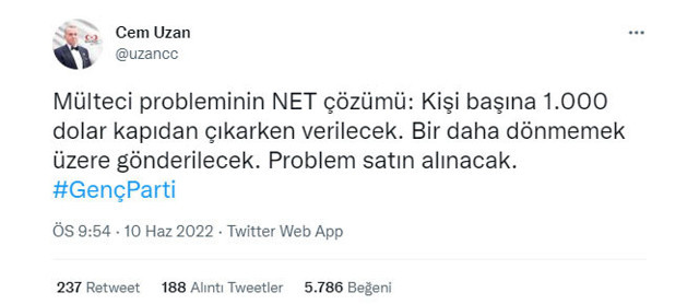 Cem Uzan'dan sığınmacı sorununa tartışılacak çözüm önerisi: Kişi başına... - Resim: 0