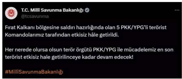 MSB duyurdu: 5 terörist etkisiz hale getirildi - Resim: 0