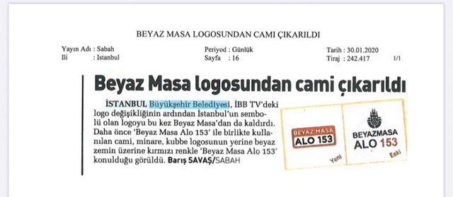 İBB’den ‘Beyaz Masa logosundan cami çıkarıldı’ haberiyle ilgili açıklama - Resim: 0