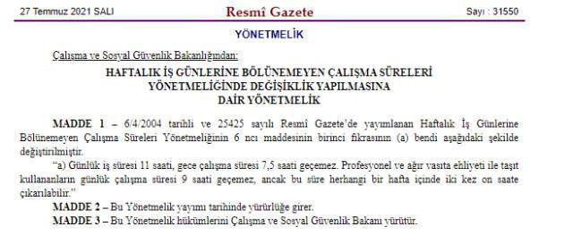 Profesyonel ve ağır vasıta ehliyeti ile taşıt kullananların günlük çalışma sürelerinde değişiklik - Resim: 0