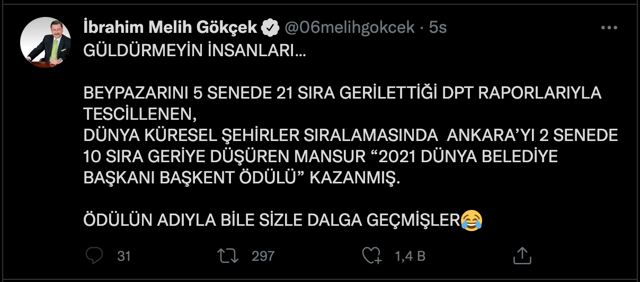 Mansur Yavaş 'Dünya Belediye Başkanı seçildi! Melih Gökçek küplere bindi! O tweeti olay - Resim: 0