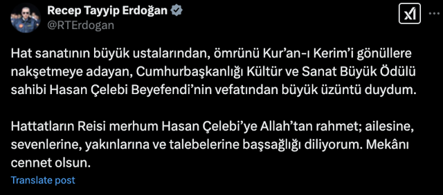 Hattat Hasan Çelebi vefat etti: Cumhurbaşkanı Erdoğan'dan başsağlığı mesajı - Resim: 0