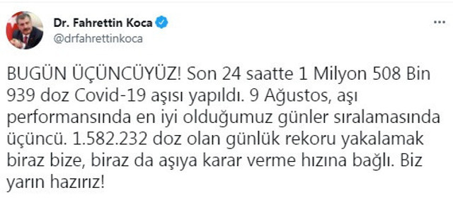 24 saatte 1 milyon 508 bin 939 doz Covid-19 aşısı yapıldı - Resim: 0