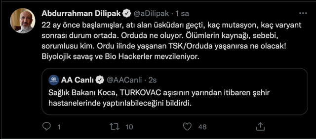 Abdurrahman Dilipak yerli aşı TURKOVAC'a savaş açtı! 'Bakan Koca'nın yaptığı biyolojik intihar' - Resim: 1