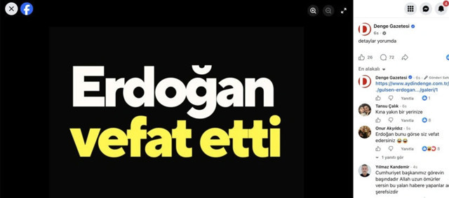 "Erdoğan vefat etti" paylaşımına soruşturma başlatıldı - Resim: 0