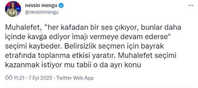 Nevşin Mengü'den altılı masa çıkışı: Böyle devam ederlerse seçimi kaybederler - Resim: 0