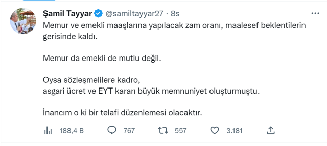 Şamil Tayyar, emekli ve memur zammına isyan etti! Asgari ücret ve EYT'nin getirdiği oyu götürür - Resim: 1