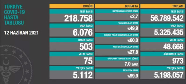 Türkiye 12 Haziran 2021 koronavirüs vaka ve ölü sayısı! Sağlık Bakanlığı Kovid-19 tablosu - Resim: 0