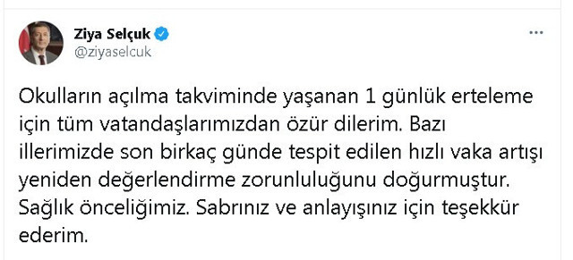 Milli Eğitim Bakanı Ziya Selçuk'tan 1 günlük erteleme özrü - Resim: 0