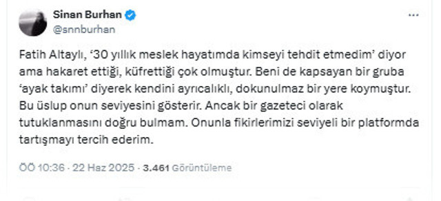 Sinan Burhan'dan Fatih Altaylı yorumu: Hakaret ettiği, küfrettiği çok olmuştur - Resim: 0