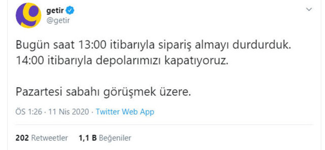 Getir çalışıyor mu bugün Getir sipariş verme açık mı - Resim: 0