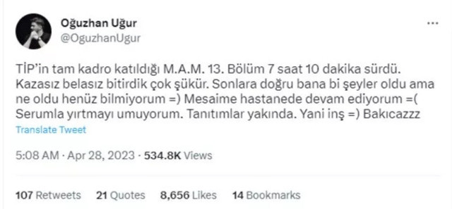 TİP tam kadro katıldı, Oğuzhan Uğur hastanelik oldu! 7 saatlik yayın sonrası... - Resim: 0