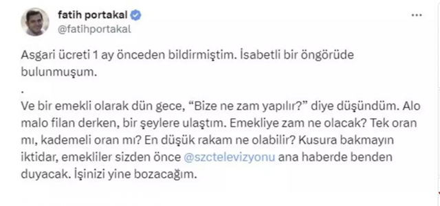 Fatih Portakal asgari ücreti 1 ay önceden bildim dedi emekli zammını açıkladı - Resim: 1