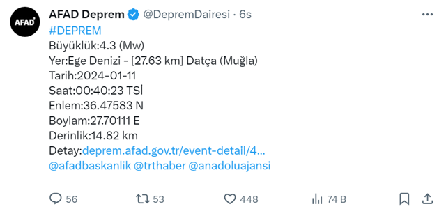 Muğla'da gece yarısı deprem oldu! AFAD'dan açıklama var... - Resim: 0