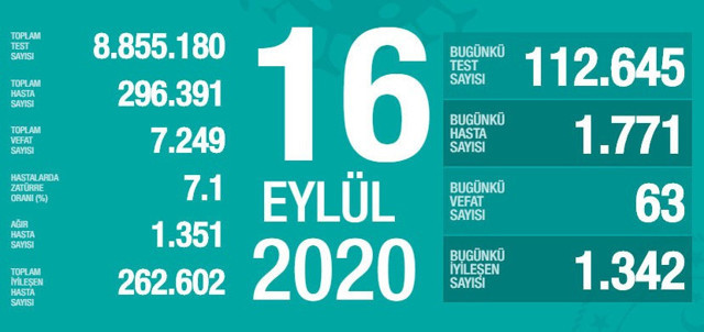 Türkiye'deki koronavirüs vaka ve ölü sayısında son durum (17 Eylül Perşembe) - Resim: 1