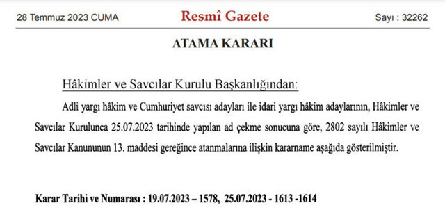 Hakim ve savcı atamaları Resmi Gazete'de yayımlandı - Resim: 0