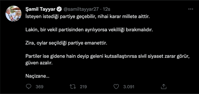 Şamil Tayyar'dan Mehmet Ali Çelebi'ye zehir zemberek gönderme AK Parti'ye uyarı - Resim: 0