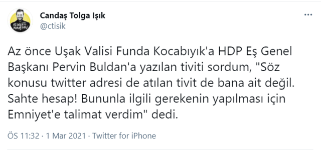 Uşak Valisi Funda Kocabıyık tweeti Pervin Buldan'a ne yazdı? - Resim: 0