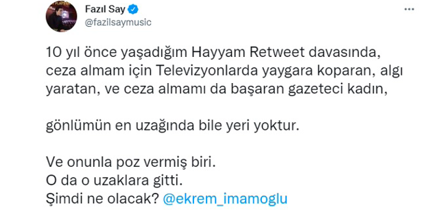 Fazıl Say'dan Ekrem İmamoğlu'na Nagehan Alçı tepkisi: O da uzaklara gitti - Resim: 0