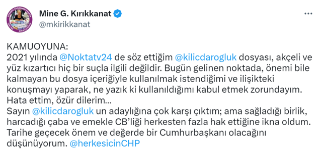 Mine Kırıkkanat çok fena kıvırdı! 'Kullanıldım' deyip "Çok can yakıcı Kemal Kılıçdaroğlu dosyası"nı yalanladı - Resim: 1