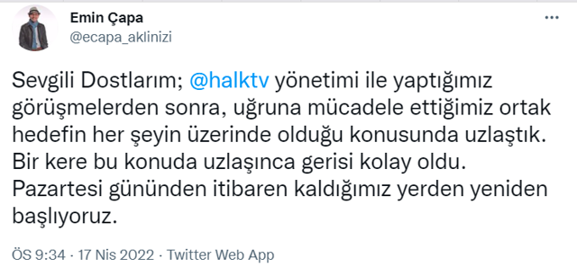 Emin Çapa Halk TV'ye geri dönüyor seçimlere kadar karar aldı - Resim: 0