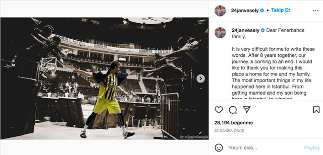 Jan Vesely Fenerbahçe Beko'dan ayrıldığını duyurdu - Resim: 0