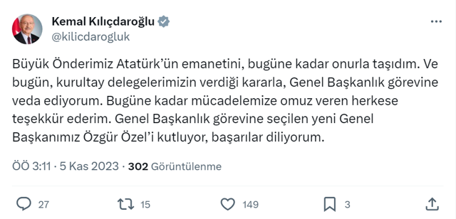 Kemal Kılıçdaroğlu, salondan kaçtı Özgür Özel'i sosyal medyadan tebrik etti! - Resim: 0