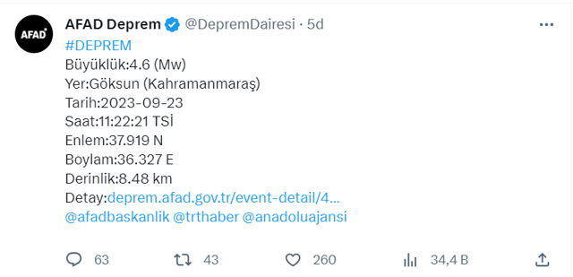 Kahramanmaraş'ta deprem oldu! Çevre iller de sallandı AFAD'dan açıklama var - Resim: 0
