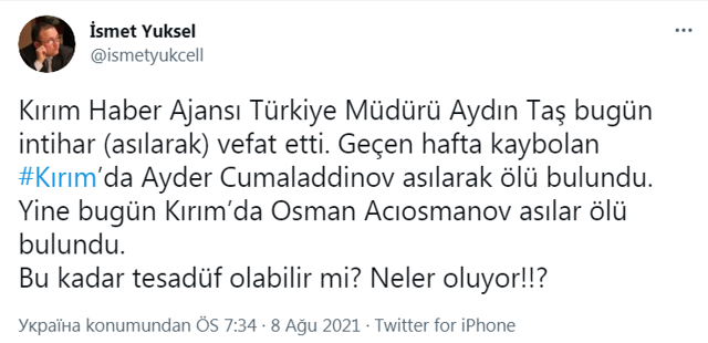 Kırım Haber Ajansı'nın Türkiye Müdürü Aydın Taş evinde ölü bulundu! Suikast iddiası - Resim: 0