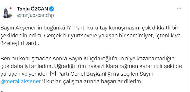 Tanju Özcan'dan Meral Akşener'e tebrik Kemal Kılıçdaroğlu'na gönderme - Resim: 0