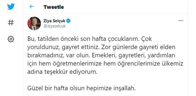Milli Eğitim Bakanı Ziya Selçuk'tan öğretmen ve öğrencilere teşekkür - Resim: 0