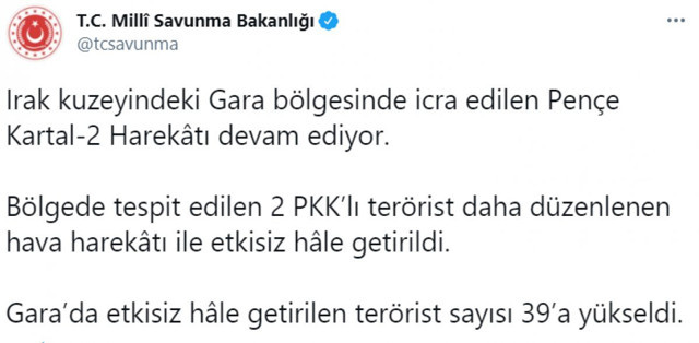 Son dakika Pençe Kartal-2 Harekatı ile Gara'da 2 PKK'lı terörist daha öldürüldü - Resim: 0