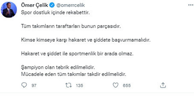 AK Parti Sözcüsü Ömer Çelik'ten dikkat çeken paylaşım: Şampiyon olan tebrik edilmelidir - Resim: 0