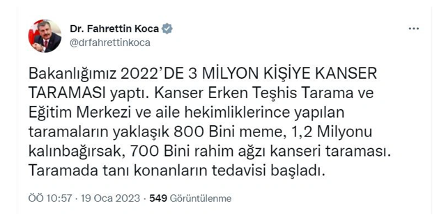 Bakan Koca açıkladı: 3 milyon kişiye kanser taraması yapıldı - Resim: 0