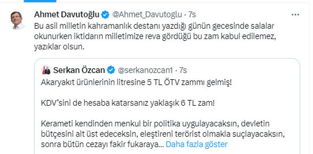 Ahmet Davutoğlu'ndan zam tepkisi: Yazıklar olsun... - Resim: 0
