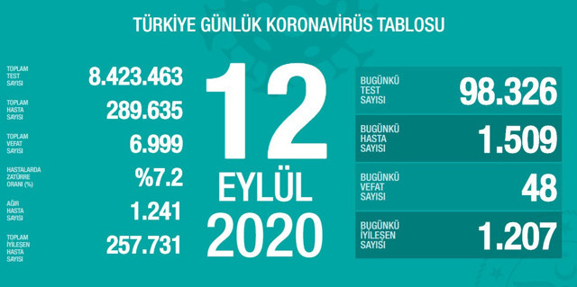 Türkiye'deki koronavirüs vaka ve ölü sayısında son durum (13 Eylül Pazar) - Resim: 1