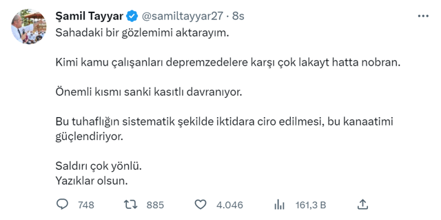 Şamil Tayyar'dan deprem bölgesi isyanı! Kamu görevlileri çok lakayt ve nobran... - Resim: 0