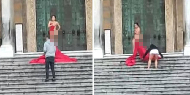 Ülkeyi karıştıran olay: Kilise önünde çırılçıplak poz verdi 'Bu bir utanç' - Resim: 0
