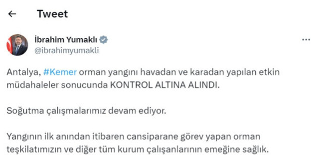 Bakan Yumaklı duyurdu: Günlerdir cayır cayır yanıyordu! Kemer'deki orman yangını kontrol altına alındı - Resim: 0