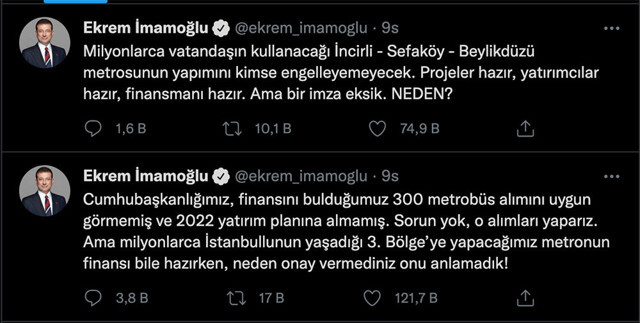 Ekrem İmamoğlu'ndan Erdoğan'a metrobüs ve metro eleştirisi! 'Her şey hazır bir tek imza eksik, neden?' - Resim: 0