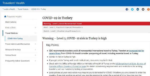 ABD'den Türkiye ile ilgili koronavirüs uyarısı! Uyarı seviyesini 3’e çıkardı - Resim: 0