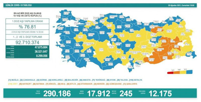 Türkiye 29 Ağustos 2021 koronavirüs vaka ve ölü sayısı! Sağlık Bakanlığı Covid-19 tablosu - Resim: 1