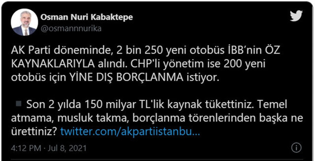 Kabaktepe'den İBB'nin otobüs kararına sert eleştiri - Resim: 0
